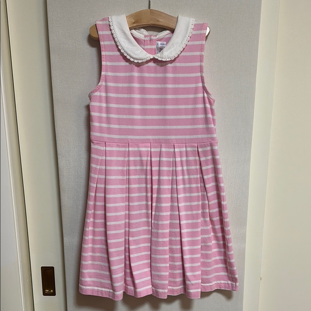 Pink Striped Kids Dress with White Collar